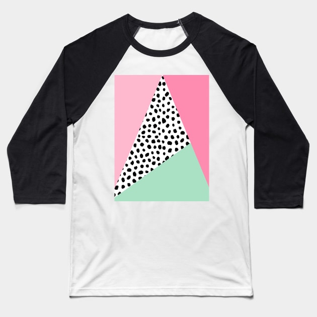 Colour Block, Geometric, Polka Dot, Pink and Green Baseball T-Shirt by OneThreeSix